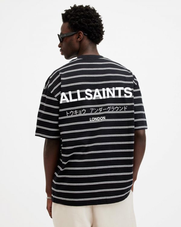 Футболка Allsaints чорна в білу смужку